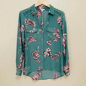 Candies Long Sleeve Teal Floral Blouse